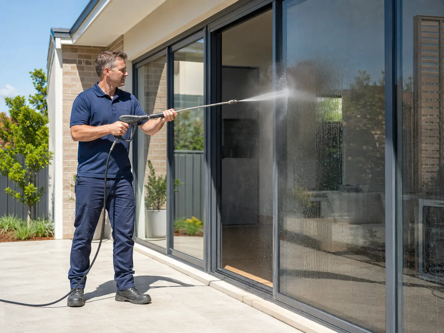 Professional exterior window cleaning at a Perth home