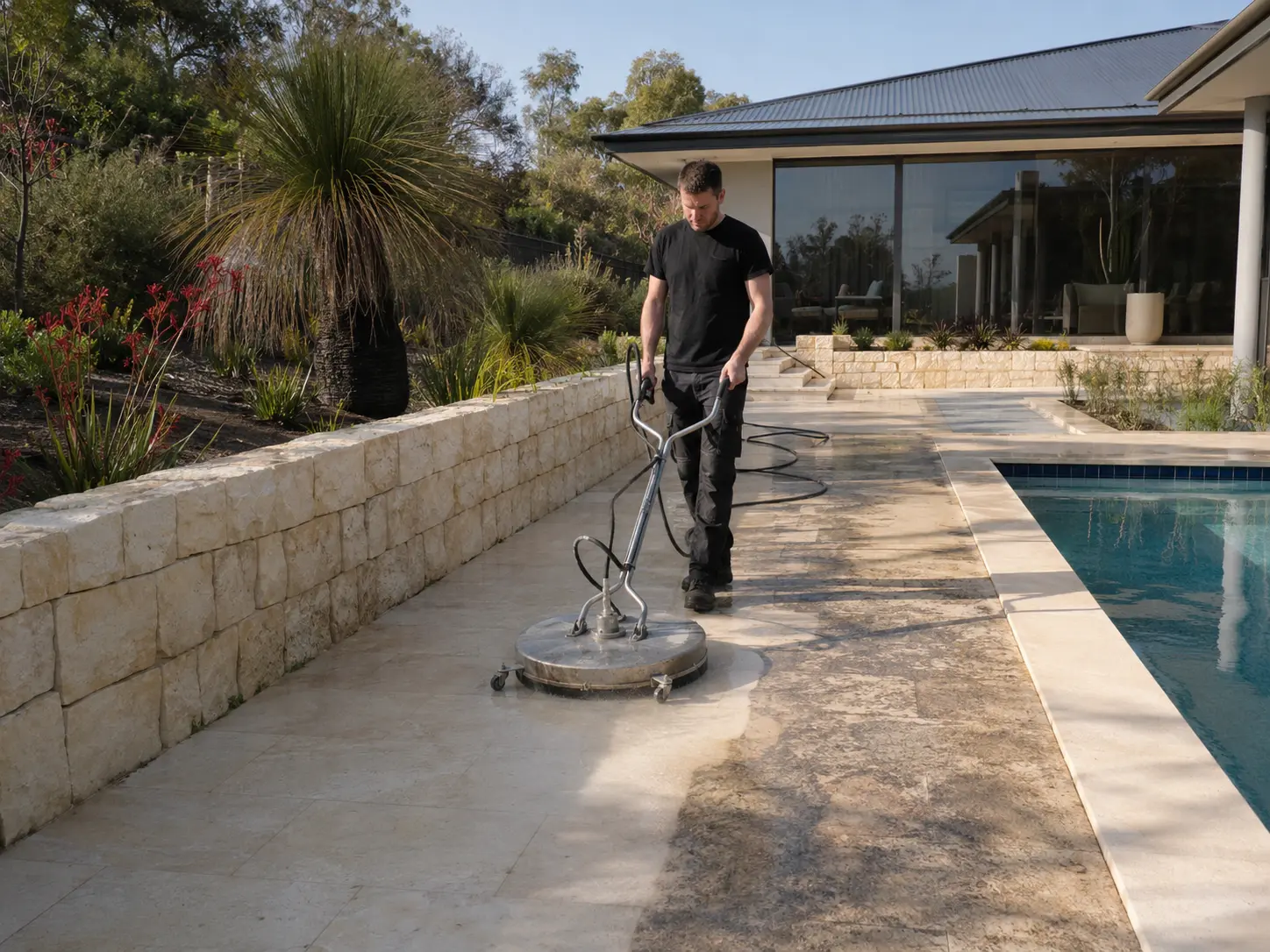 Professional limestone and pool surround cleaning in Perth